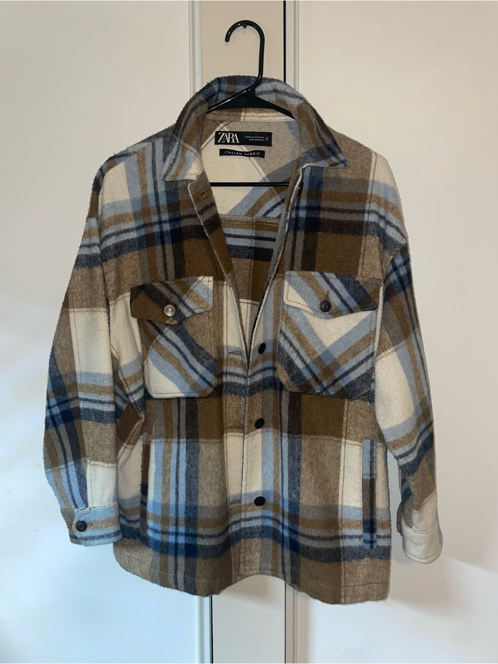 Zara Plaid Shacket in Brown, Blue & Cream